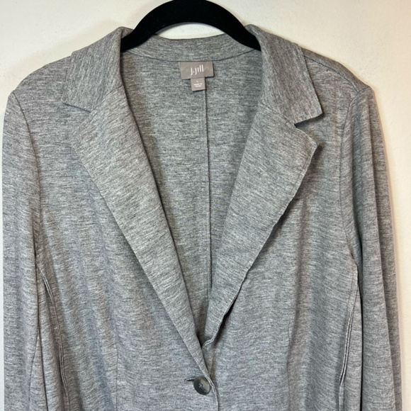 J. Jill Women's Wool Blend Knit Blazer Gray Raw Edge Seam Pockets Capsule  Large - Picture 2 of 14
